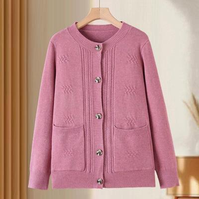 Taglie Forti 4XL-7XL Cardigan Autunnale a Maniche Lunghe da Donna Maglione Elegante Maglieria Top Abbigliamento Casual da Donna di Mezza Età