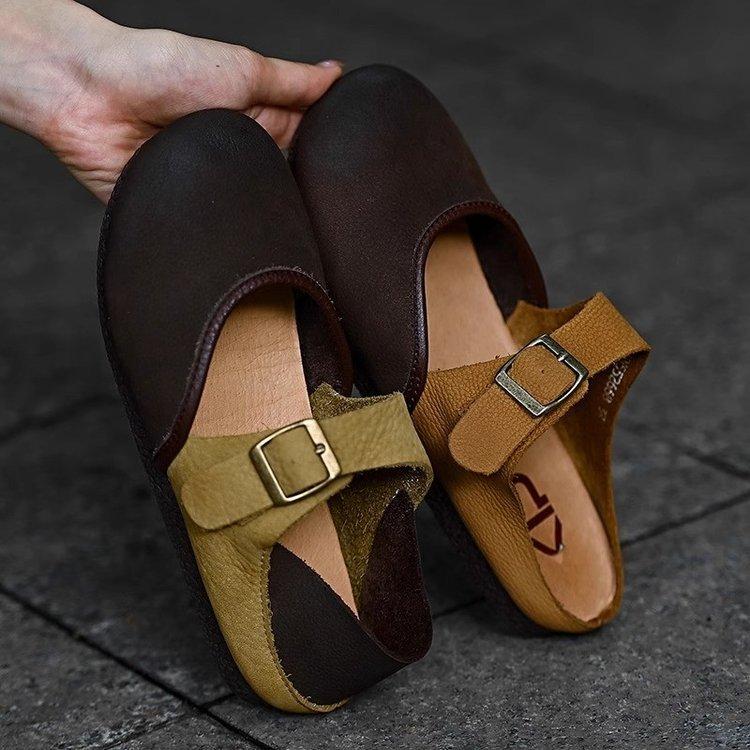 Cowhide version~ soft sole soft surface travel wear single shoes women 2025 new flat bottom Birkenstocks women's shoes flat heel strap shoes