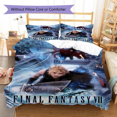 Final Fantasy Pattern Bedding Quilt Set Quilt Cover Pillowcase Home Decoration Gift (1 * Duvet Cover + 2 * Pillowcase, Without Core)