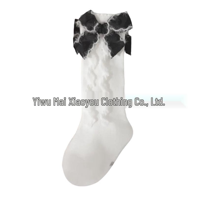 Girls' Mid-Calf Bow Princess Socks with White Lace for Spring & Autumn