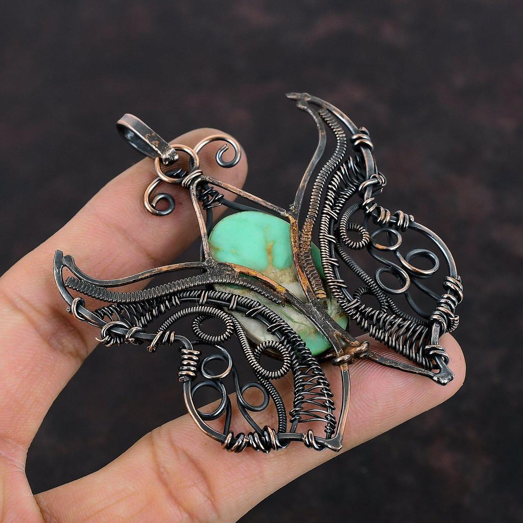Variscite Pendant Copper Wire Wrapped Pendant Handmade Pendant Variscite Jewelry Butterfly Gemstone Pendant Gift For Her Copper Wire Jewelry