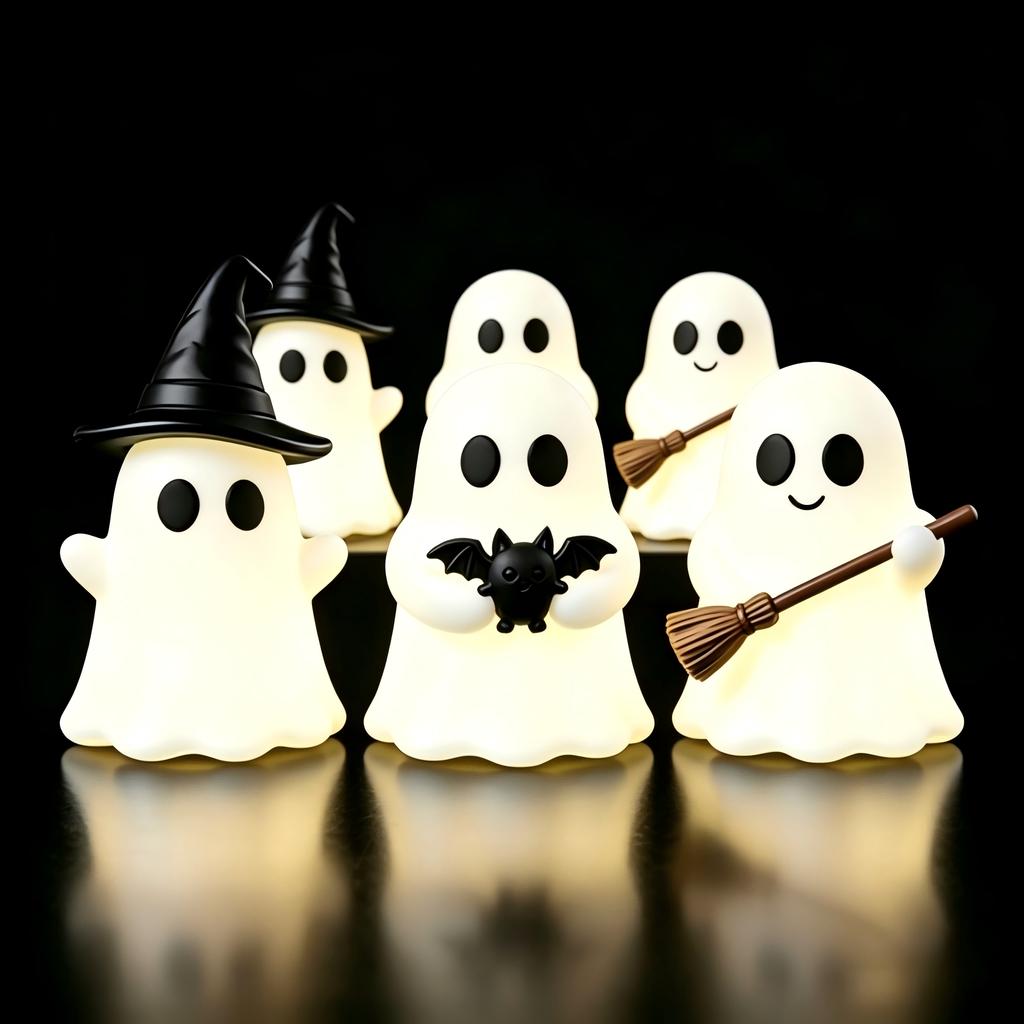 Statua Luminosa Mini Fantasma di Halloween Ornamento Morbido Luminescente al Buio Carino Spettrale Decorazione da Tavolo per Torta Decorazione Artigianale Festiva