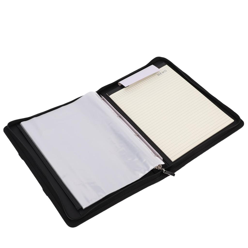 PU Leder Portfolio mit Reißverschluss 10 Ablagetaschen 30 Blatt Notizbuch 4 Ringe Binder A4 Dokumentenorganisator 10,1 Zoll