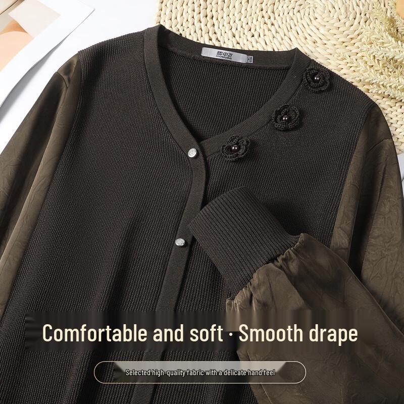 SNOWFLYING Women s Patchwork 3D Floral V-Neck Knit Sweater M