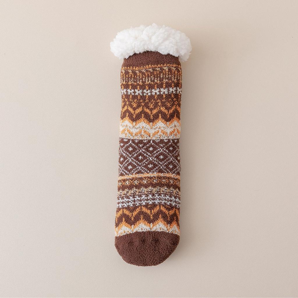 Floor Socks In Autumn and Winter Thickened with Fleece for Warmth and Anti Slip Mid Tube Socks for Home Use