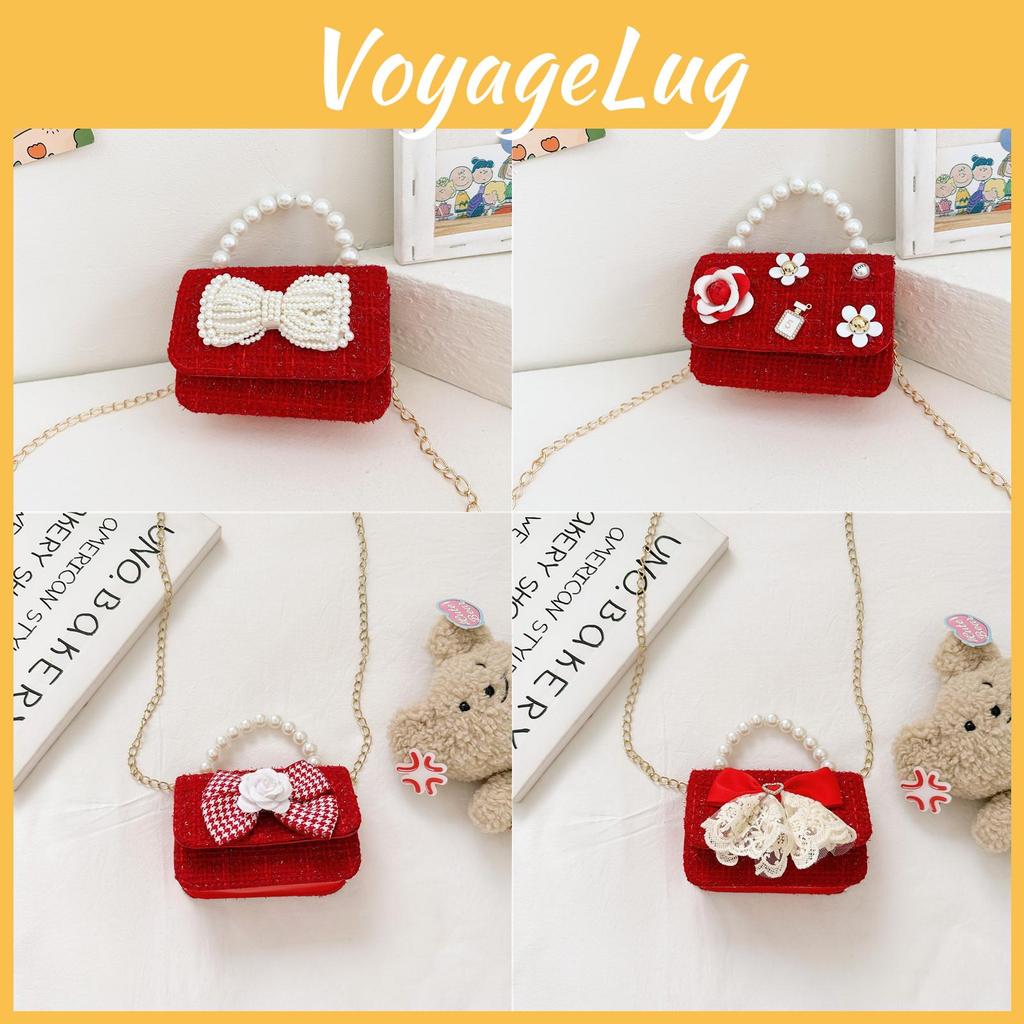 Stylish Red Pearl Bow Kids Bag Chic Fashionable Chain Wallet For Girls Perfect For Everyday Use