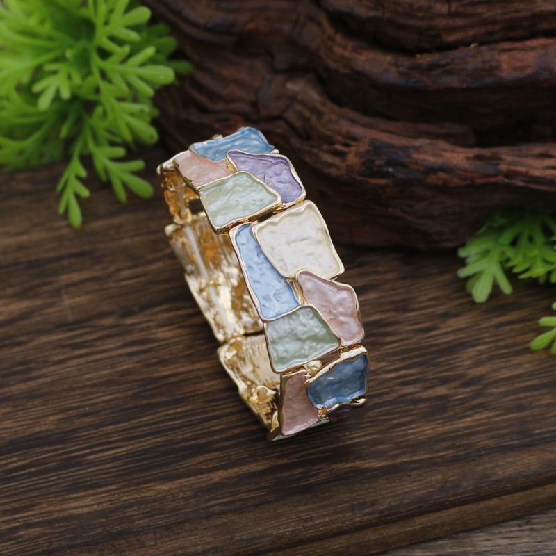 New Enamel Irregular Square Elastic Bracelet, Women's Exaggerated Creative Square Geometric Elastic Bracelet