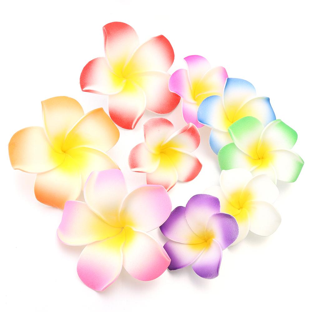 10 Stück Künstliche Blumenköpfe Hawaiianische Strand-Schaumstoff-Frangipani-Blumen DIY-Geschenke Kopfschmuck Haarnadeln Kranz für Hochzeitsfeier-Dekoration