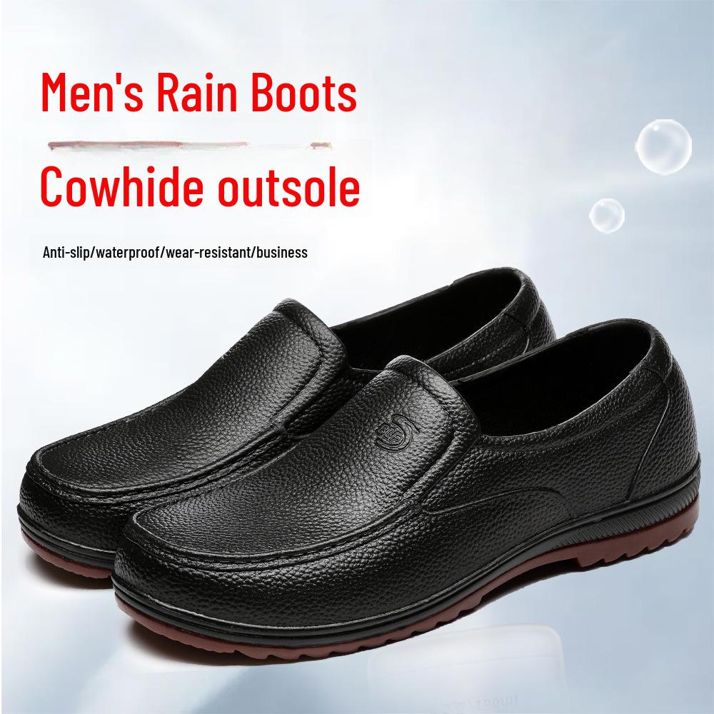 Men's Plastic Low-Top Kitchen Rain Boots: Waterproof, Oil-Proof, Non-Slip, Labor Protection Rubber Shoes for Construction Sites and Fishing.