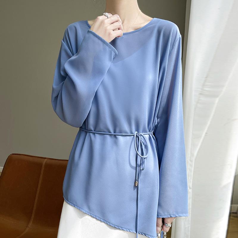 Summer New Irregular Sun Protection Clothes Stacked Lightweight Breathable All-match Slimming Long-sleeved Loose Blouse Top