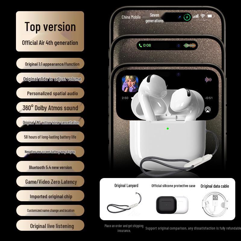 2025 Huaqiangbei 7th Gen Wireless Bluetooth Headphones: Noise-Cancelling, Original High-Quality Sound, Semi-In-Ear.