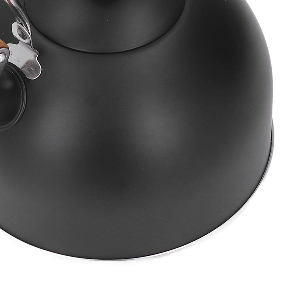 2.5L Capacity Whistling Tea Kettle Wood Pattern Handle Food Grade Stainless Steel Stainless Steel Kettle Matte Black