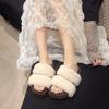 2026 Women's Fashion Slippers Round Toe Platform Sole One-line Fur Slippers Outdoor Fashion All-match Plus-size Cotton Slippers