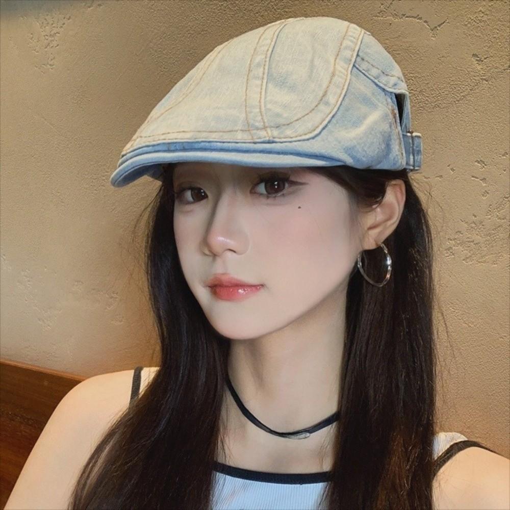 Washed Denim Beret Cloth Artist Hat Casual Newsboy Hat  Women