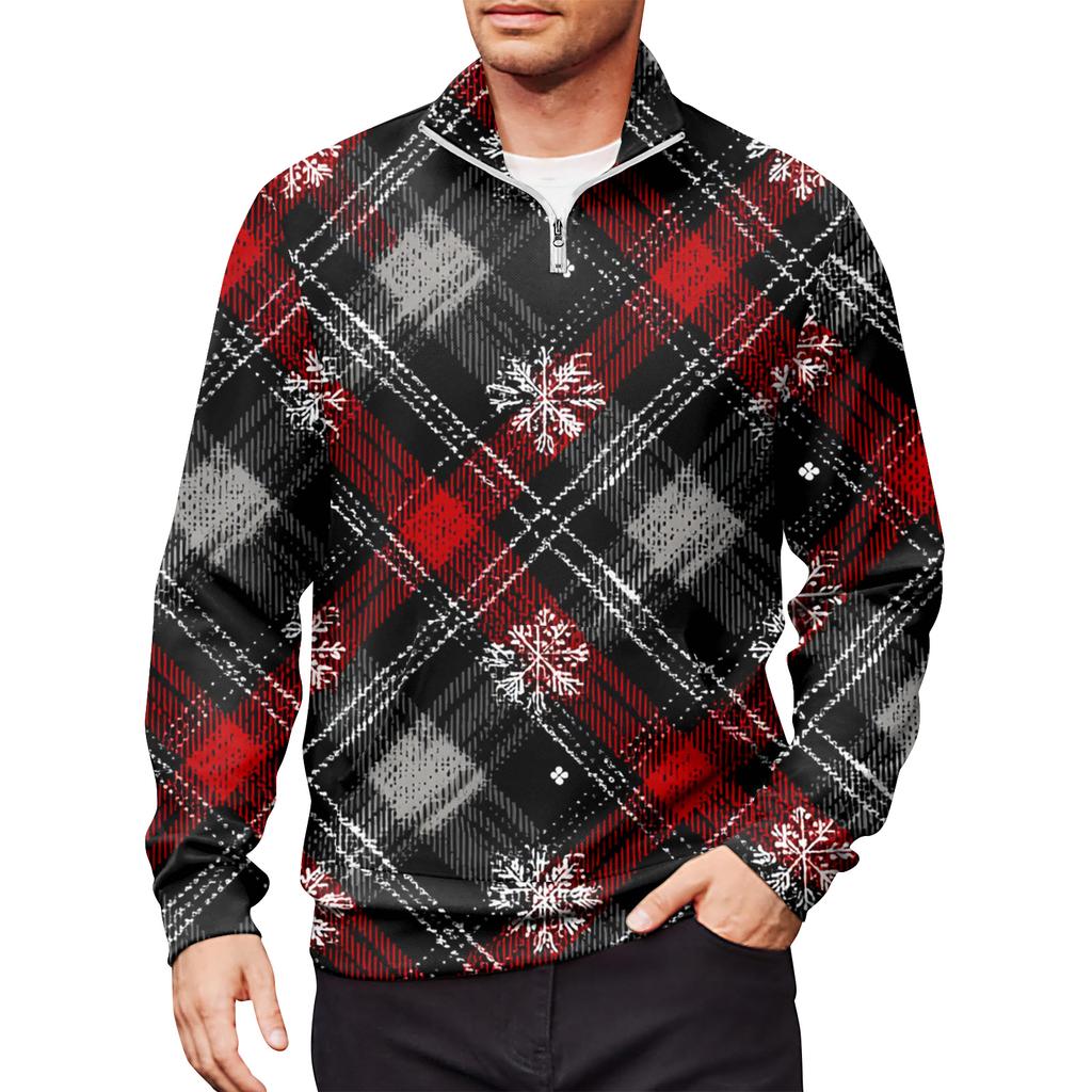 Men's Loose Casual 1/4 Zip Sweatshirt Fashion Printed Long Sleeve Top With Pockets