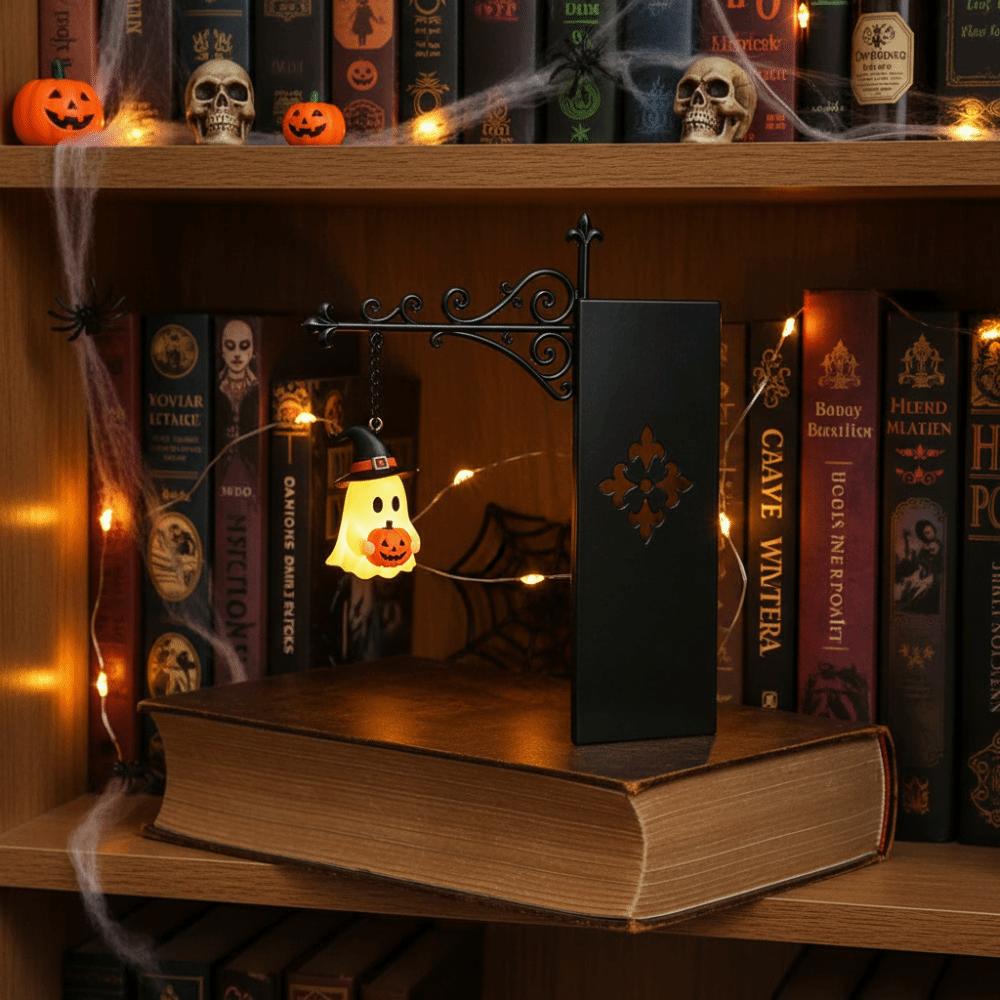 Wrought Iron LED Glowing Lantern Button Cell Battery Powered Ghost Bookshelf Decor Study Room