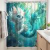1pc Mermaid Kitten Shower Curtain - Ocean Scene, Fluffy White Cat, Colorful Coral, Polyester,12 Hooks, Enchanting Design