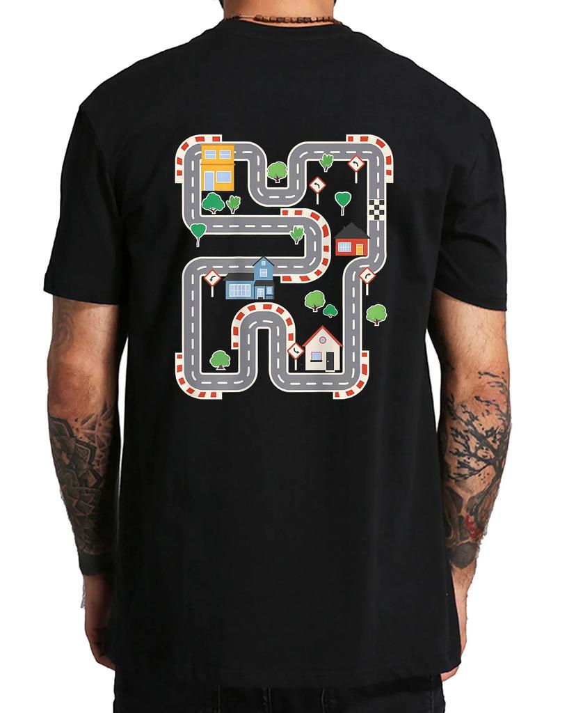 Děti si hrají s autíčky a vláčkem na tátových zádech Tričko Retro hry Dárek pro otce Grafické tričko Topy EU velikost 100% bavlna Unisex Měkké tričko