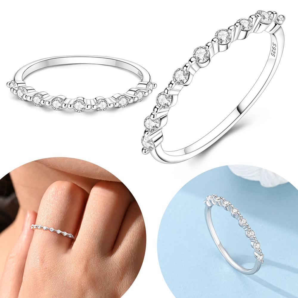 Authentic Original Ring Charm Bead Component Copper Metal Certified White Zircon Ring Geometric Lines Ring Women Anniversary Perfect Gift Delicate