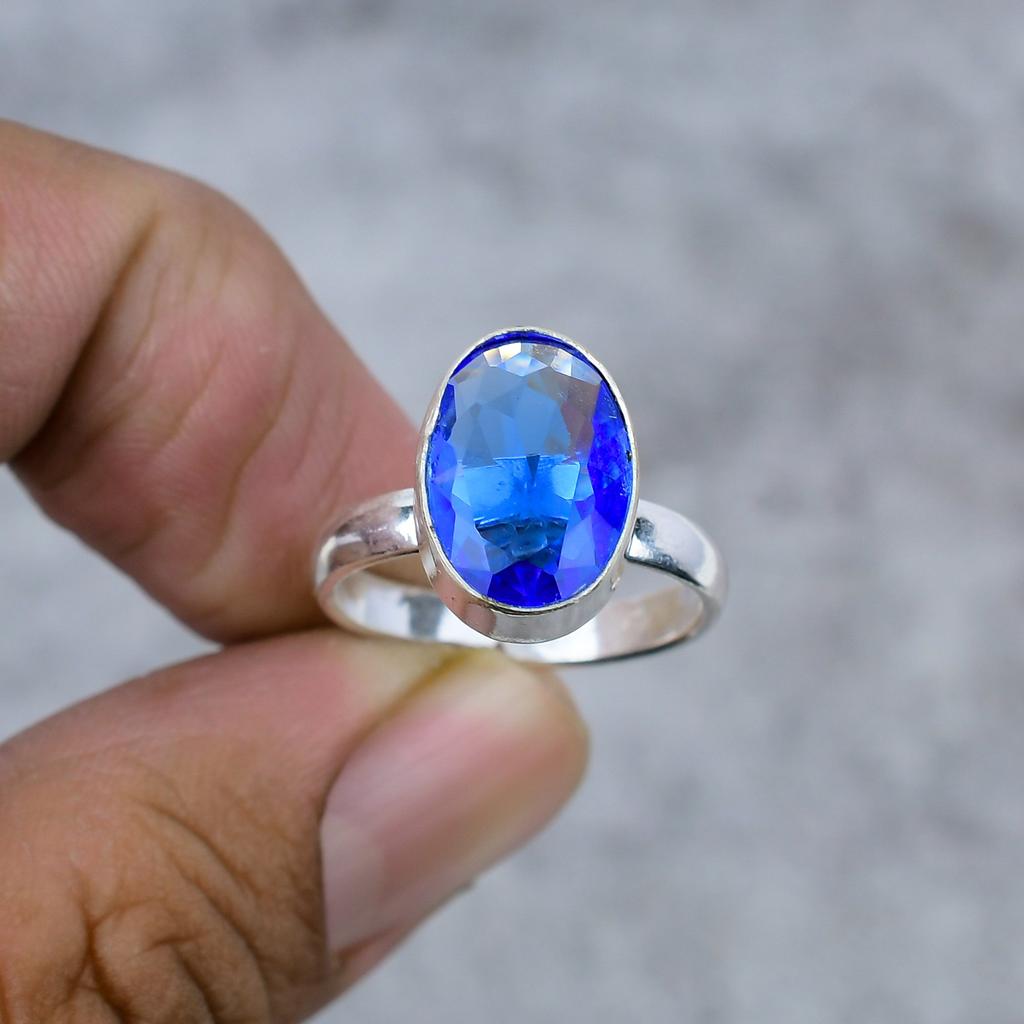 Tanzanite Quartz Gemstone Handmade 925 Sterling Silver Jewelry Ring Size 7 M-286