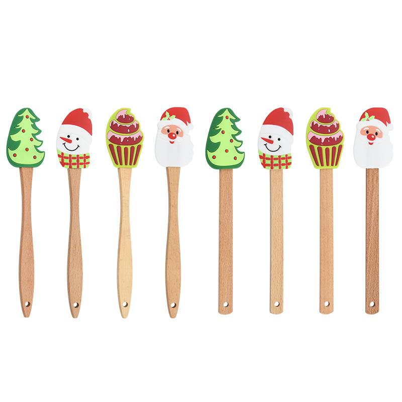 Beech Wood Silicone Christmas Cake Spatula & Scraper for Baking