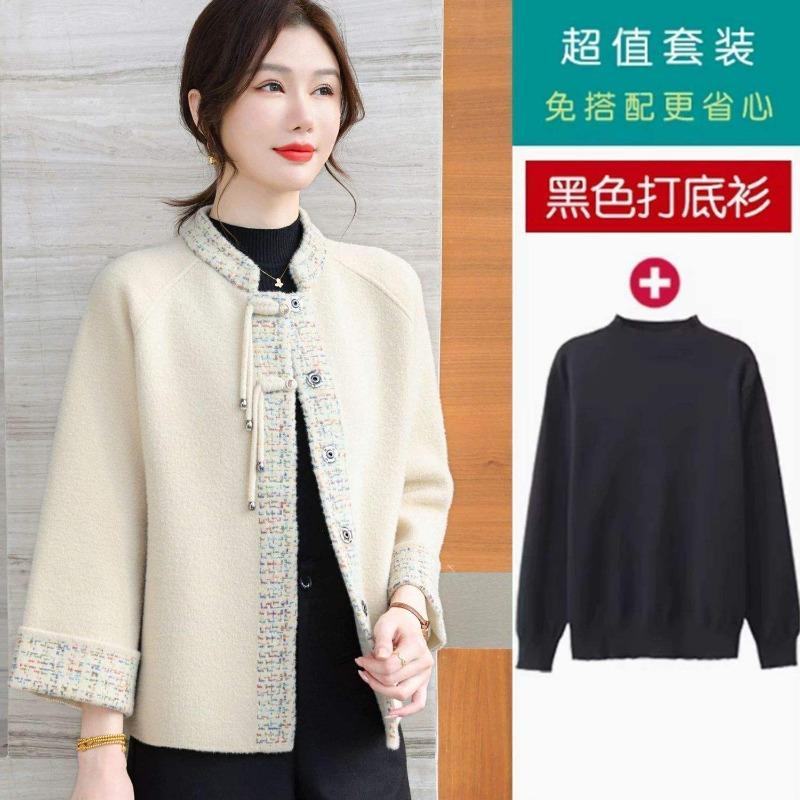 Mom woolen jacket short, new middle-aged and old women's winter double-sided woolen top
