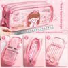 Super Large Capacity Cute Cartoon Canvas Pencil Case High Color Value Primary School Stationery Bag Transparent Plastic Material