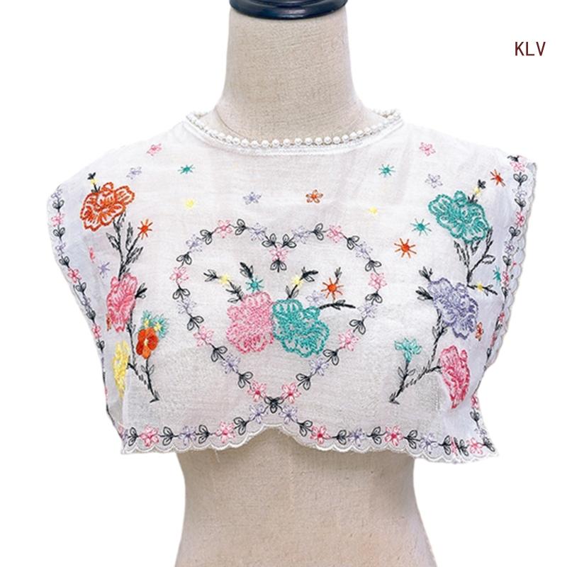 Embroidery Flower Collar Elegant Detachable Fake Collar Shawl Vintage Horseface Skirt Collar Costume Dress Up Accessory