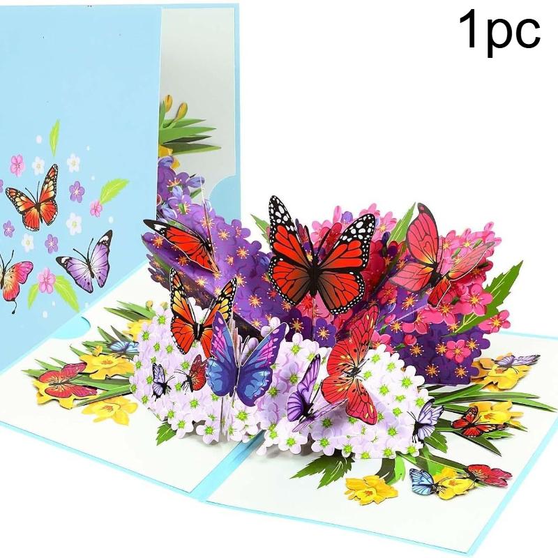 1pc 3D Greeting Card Realistic Butterflies Flowers Wedding Party Anniversaries Birthdays Greeting Card