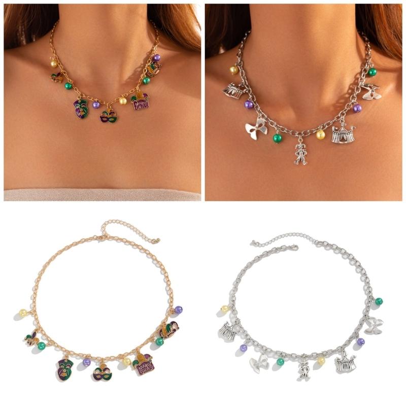 Unique Mask Necklace with Oil Drip Finish Delicate Charm Necklace Fashion Collarbone Chain Perfect for Fashion Lovers