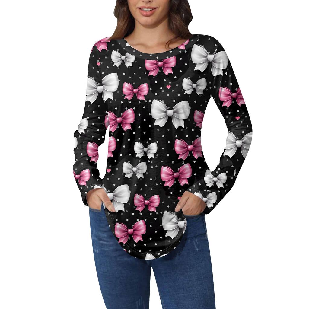 T-Shirts für Damen, Herbst, lässige Langarmshirts, Sweatshirt, Vintage-Grafikdruck, Top, Pullover, Valentinstag