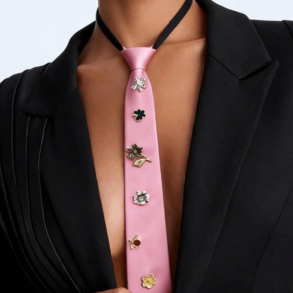 Elegant Korean Flower Tie Insect Black Rhinestone Necktie Alloy Academic Style Decoration Shirt Tie JK Uniform Decoration