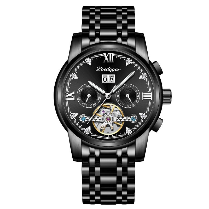 Top Brand New Classic Tourbillon Swiss Men's Mechanical Watch Calendar Fully Automatic Waterproof Multifunctional Hollow Luminous Aggressive Watch