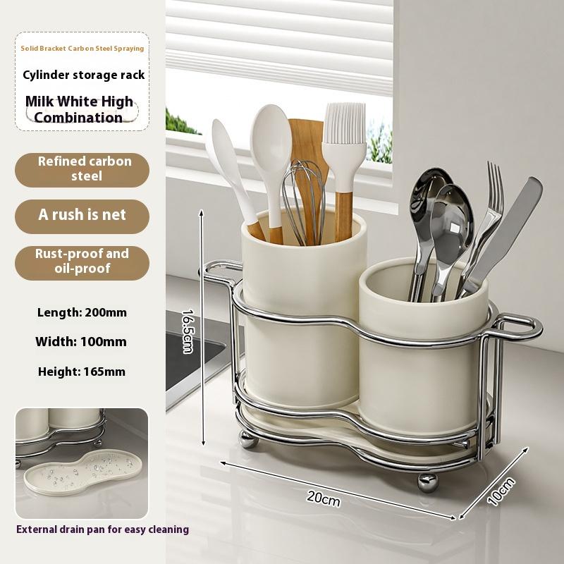 1 silverware utensil holder with metal frame and 2 compartments for kitchen and countertops