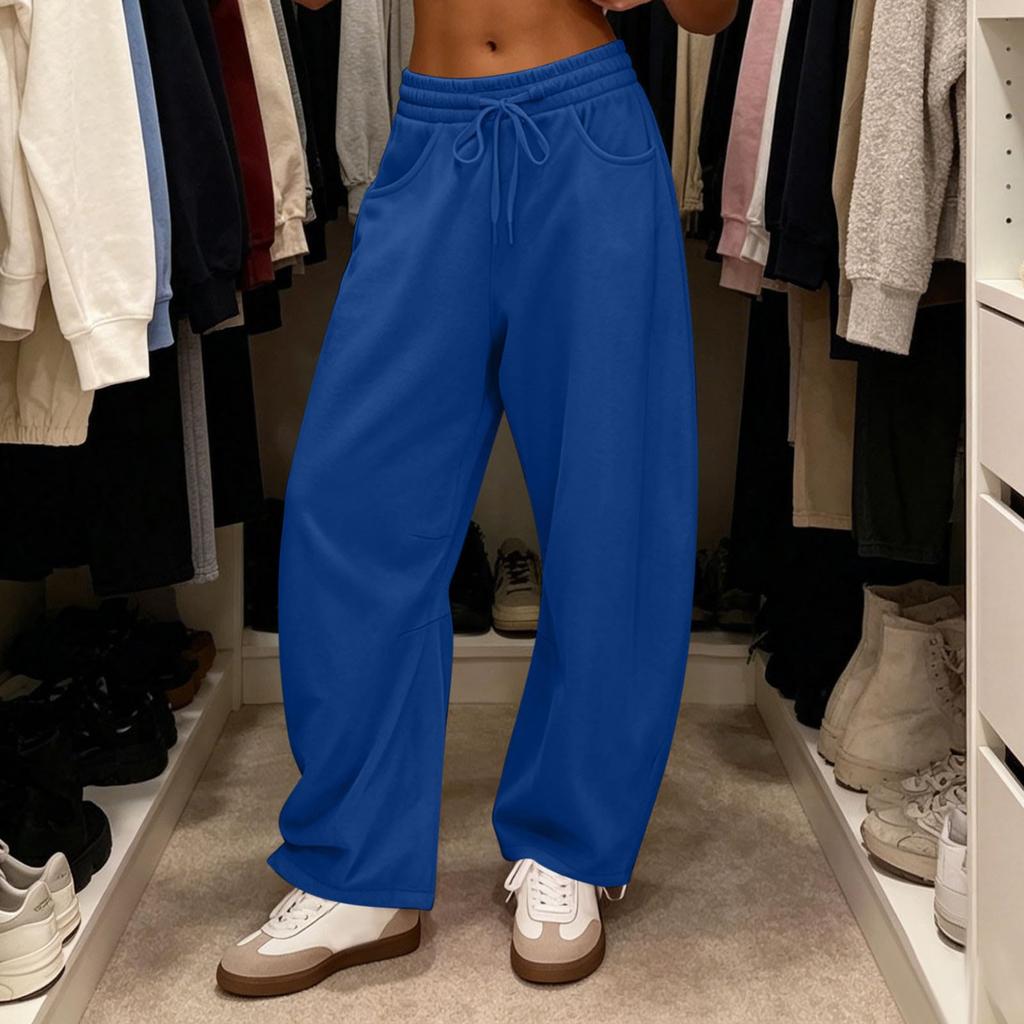 Women's Casual Sweatpants with Drawstring Elastic Waist, Wide Leg and Pockets for Everyday Wear
