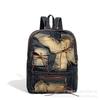 Retro-Rucksack aus wassergewaschenem Denim mit einem Nischendesign, mit einer Schleife und einem großen Fassungsvermögen für den Arbeitsweg.