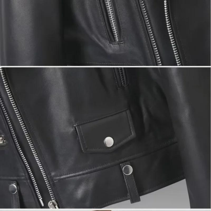 Women's Slim Fit Vegetable-Tanned Leather Motorcycle Jacket - Spring/Autumn 2024