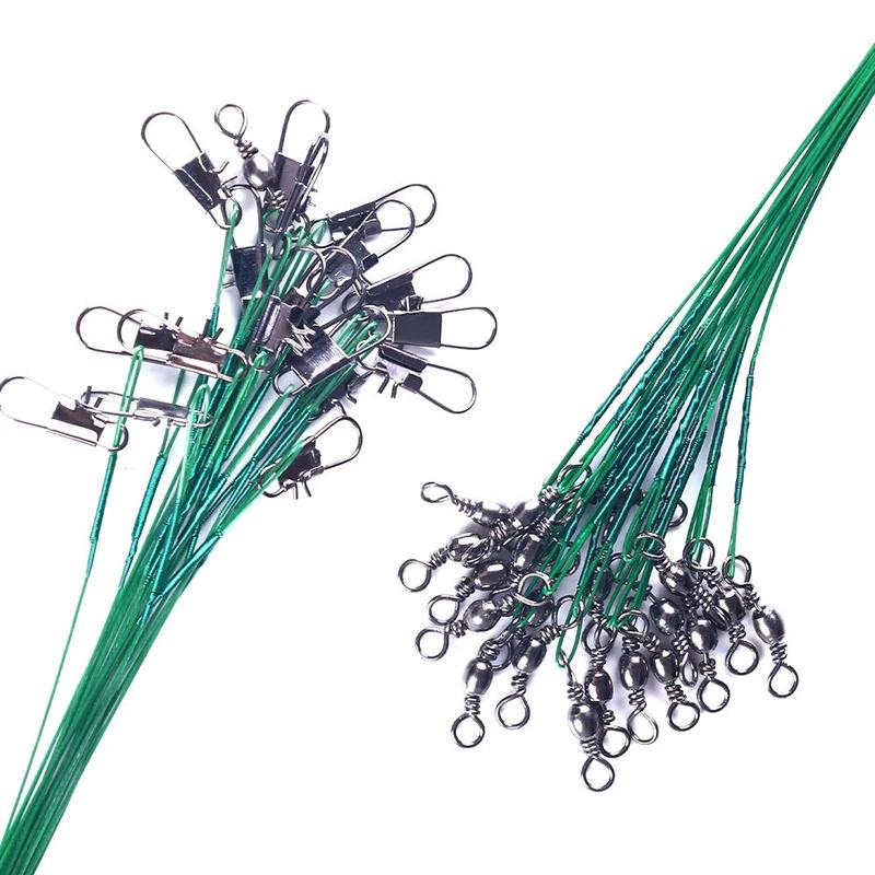50pcs Steel Fishing Line Super Strong Tensile Force Anti Bite Steel Wire Leader with Rotating Snaps Fishing Lead Wire