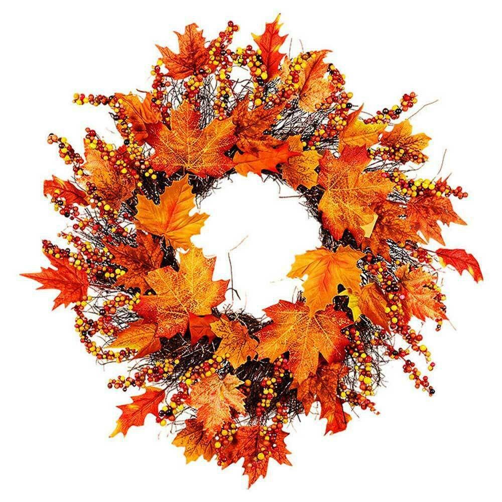 

Door Fall Pumpkin Wreath Autumn Color Maple Leaf Halloween Decor Garland 45cm/17.7in