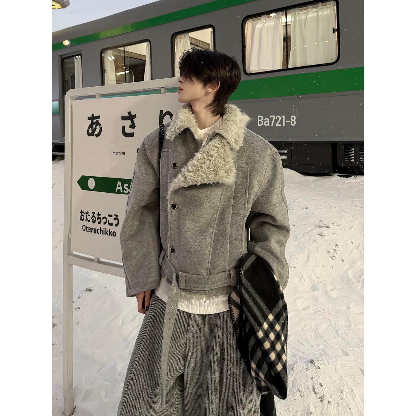 Men s High-End Retro Winter Lambswool Jacket with Fur Collar - Not Bulky Extra Large