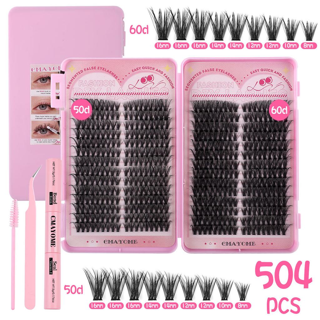 504 Clusters Of Single-Cluster False Eyelashes 8-16Mmdiy Segmented Natural Dense D-Curve Self-Grafting