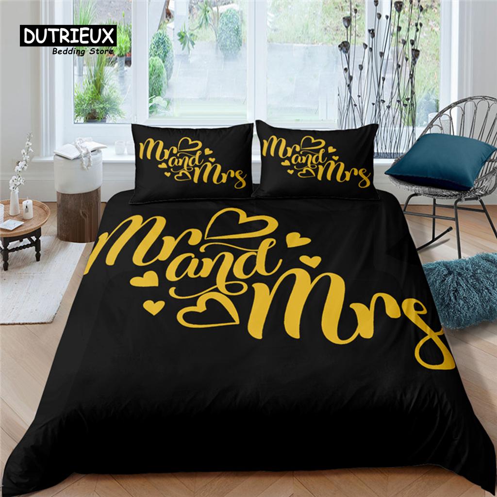 Home Living Luxury 3D Mr and Mrs Bedding Set Comfortable Duvet Cover Set Kids Bedding Set Queen and King EU/US/AU/UK Size