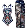 Printed Tie Back Sexy One Piece Bikini Swimsuit Two Piece Set With Cover Up Fashion Elegant Beach Vacation Outfit