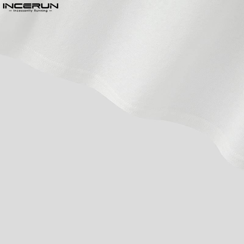 INCERUN Men Beading Low Cut Neck Long Sleeve Fitted Tops T-shirts Undershirts