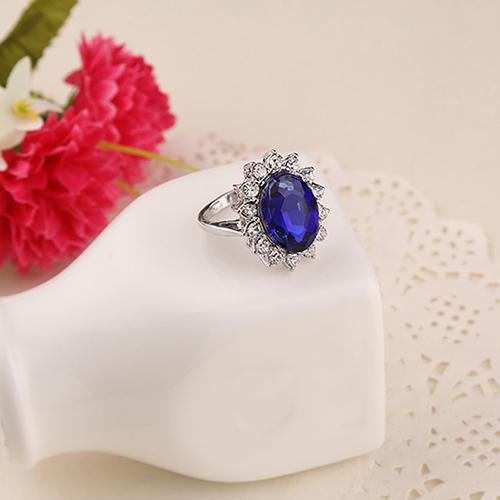 Kvinnor Mode Bröllopssmycken Blå Kristall Strass Förlovningsband Ring