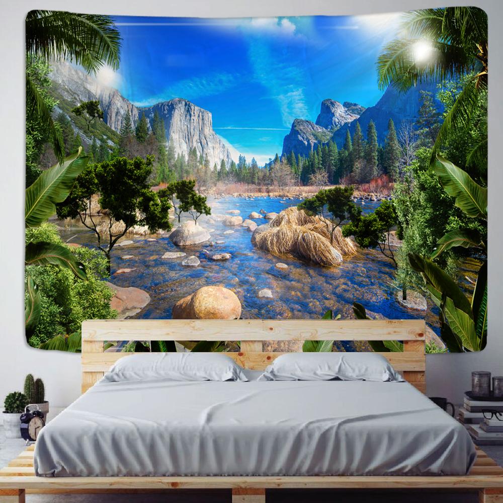 Mushroom Forest Mountain Range Tapestry Psychedelic Sea Jellyfish Art Wall Hanging Tapestries for Living Room Home Dorm Decor