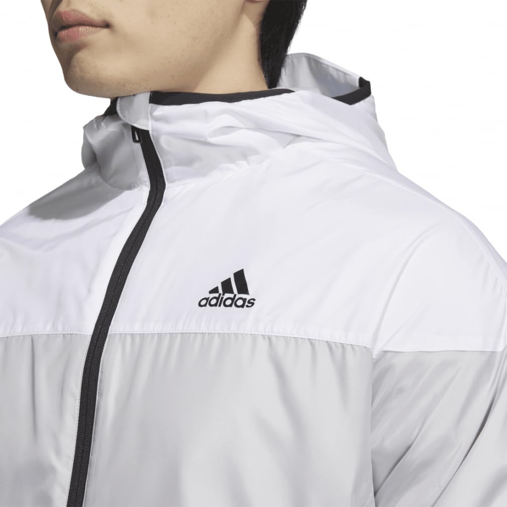Adidas Rdy Hooded Windbreaker Jacket Light Gray Heather Solid a Jersey Top with a Small Logo and Regular Men's Wind. (KWX77), Gray/White (JG8532),