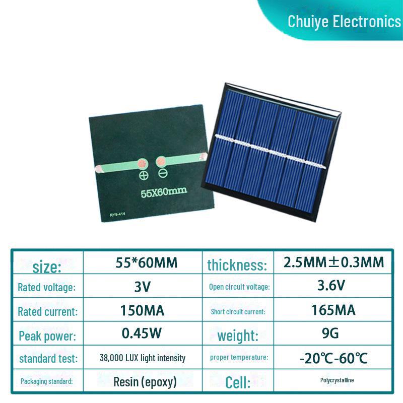 3V 150MA 55x60mm DIY-Solarpanel für Spielzeugstromerzeugung