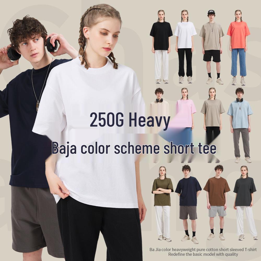

Men s Heavyweight Cotton Crew Neck Short-Sleeve T-Shirt - Trendy Solid Color, Loose Fit, Plus Size, Small Neckline XL (180-210 lbs)