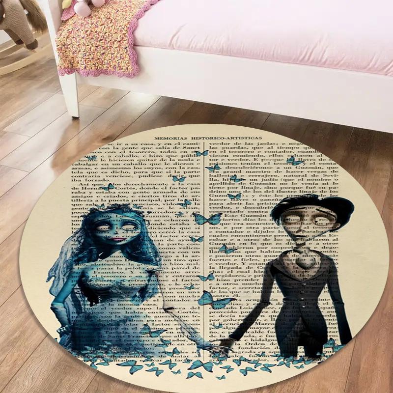 Corpse Bride Round Area Rug,Carpet Rug for Living Room Bedroom Sofa Playroom Decor,Non-slip Floor Mat17